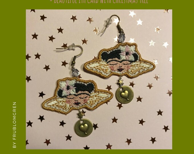 Last Minute Gifts: ITH FS Tiny Lace Angel Frida, machine embroidery designs for earrings etc + ITH Card with appliqué Christmas Tree