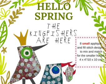 8 SMALL Cute and Whimsical BIRD appliqué designs, Machine embroideries that can be mixed and matched, Instant Download