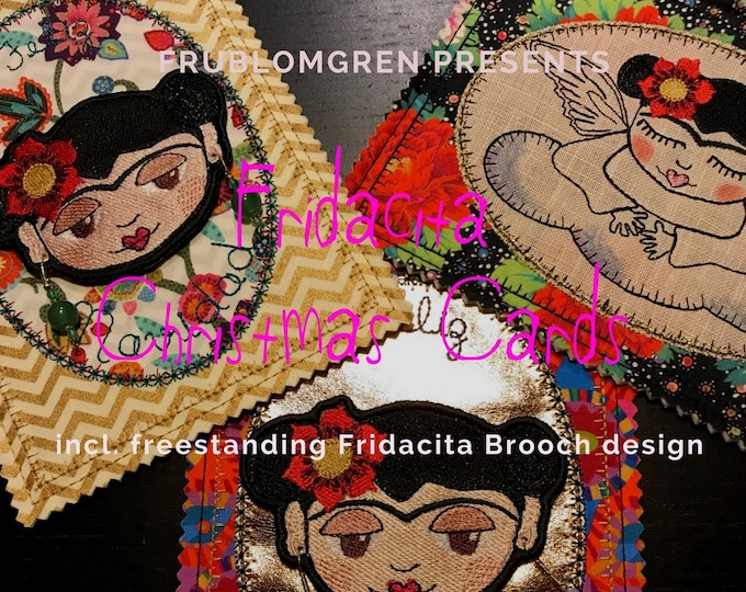 CHRISTMAS Cards ITH. Machine Embroidery Design. DIY. Cardmaking. Angel Fridacita. Freestanding Brooch. 4 Designs