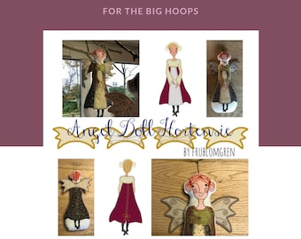 ITH Angel Doll HORTENSIE, Big Hoop Machine Embroidery Design for a large Double-sided Angel Doll + 4 pair of wings, Approx. 26 cm tall