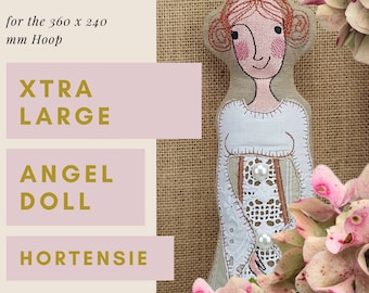 XTRA Large Angel Doll HORTENSIE, ITH Machine Embroidery Design for the very big hoop, approx. 34 cm tall, double-sided softie + 4 wings
