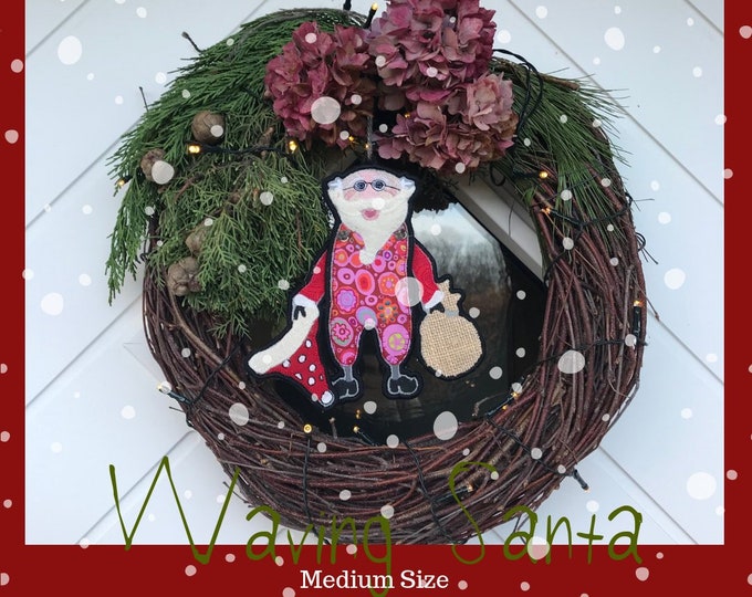 WAVING SANTA FIGURE, Freestanding Machine Embroidery Design, A hand drawn Jolly, Merry and Friendly Santa figure to embellish your Christmas