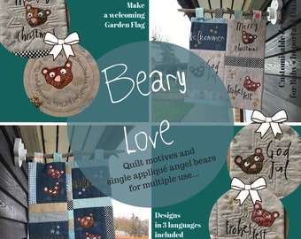 ADORABLE QUILT MOTIFS for Christmas with my Appliqué Bears, 9 different motifs in 3 different language: English, German and Danish