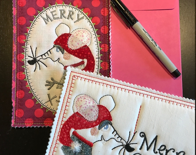 CHRISTMAS CARDS ITH with Mouse Anton, 2 Machine Embroidery Designs in 3 languages - a total of 6 designs - can also be used as MugRugs