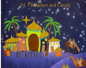 NATIVITY by fruBlomgren, Vol 1 of 5, Bethlehem and Camels, 9 One-of-a-kind Handdrawn appliqué designs, Machine Embroidery, more sizes
