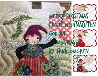 CHRISTMAS MUGRUGS with Danish 'Nisser' - Pixies - Heinzelmännchen - 3 different FS Machine Embroidery designs in German, English and Danish