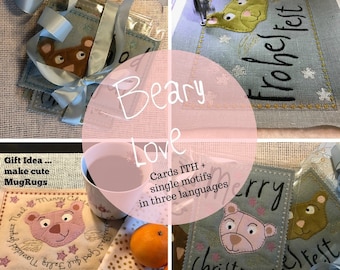 CUTE Christmas CARDS ITH, Machine Embroidery designs with Bears and texts in more languages + single designs - a total of 8 appliqué designs