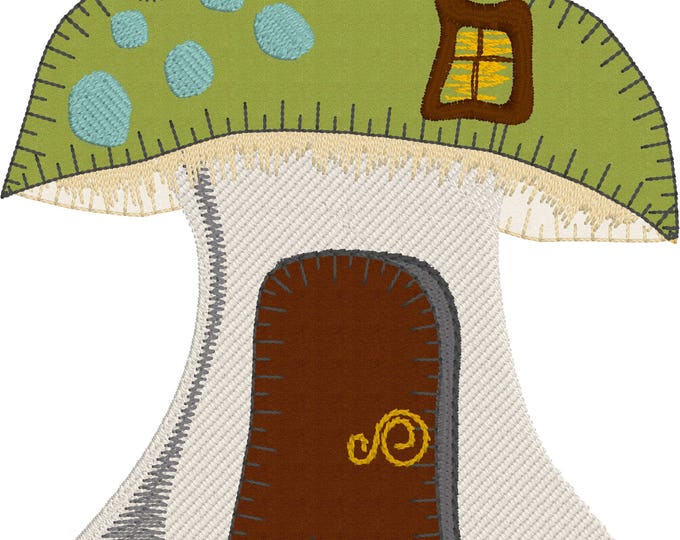 Whimsical FAIRY MUSHROOM HOUSES for Fairies and other cute little creatures of the Woods, 2 Handdrawn, Unique Machine Embroidery Designs
