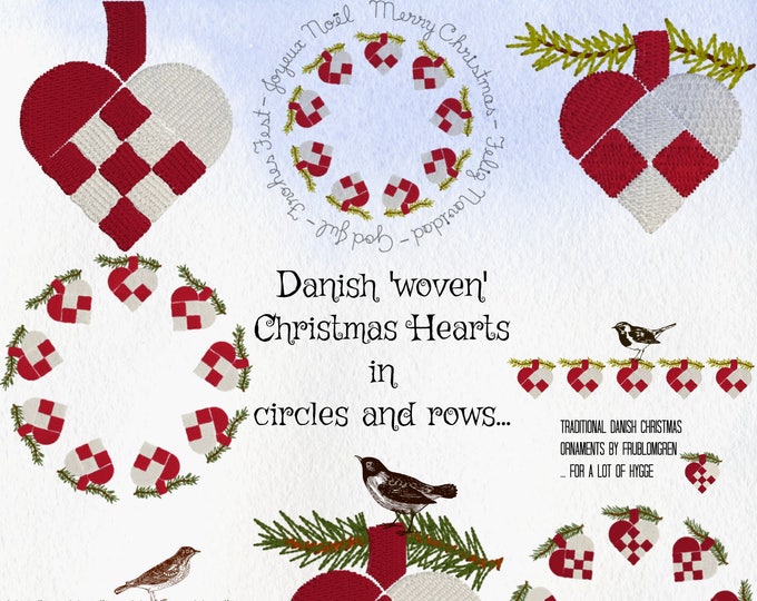 Traditional DANISH CHRISTMAS HEARTS in rows and circles... 8 Different and very versatile Machine Embroidery Designs for max Hygge