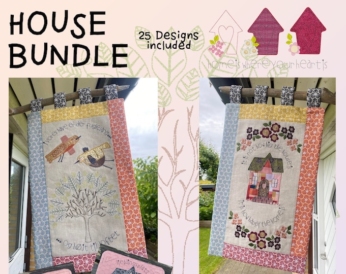 HOUSE BUNDLE - English texts - Large design pack with 25 hand-drawn designs, lots of fun, machine embroidery designs - different hoop sizes