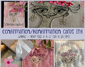 3 Large ITH Confirmation and Konfirmation Cards with my Flower Girl, DIY Confirmation/Konfirmation Cards - for hoop sizes 8 x 11"/20 x 28 cm