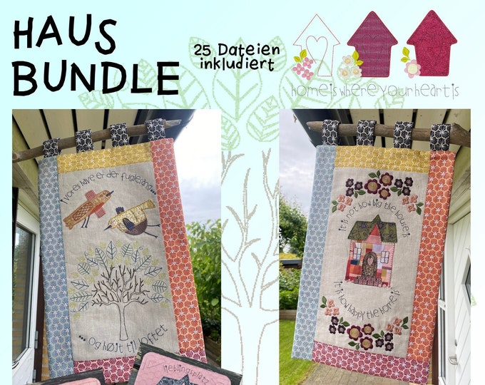 HAUS BUNDLE - German texts - Large design pack with 25 hand-drawn designs, lots of fun, machine embroidery designs - different hoop sizes