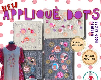 Large pack of NEW REGULAR and REVERSED appliqué dots - single dots, detailed motifs and MugRugs - 21 designs included - for many hoop sizes