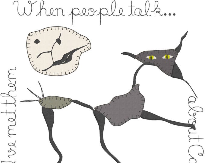 WHIMSICAL TEXTILE ART - Machine Embroidery Design - Pavement Crack - The Cat and the Man in the Moon - Appliqué, Instant Download