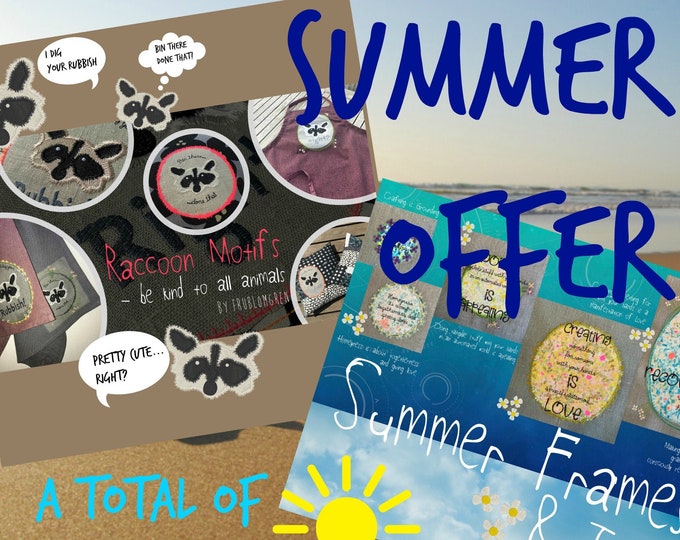 Special Summer Offer - 2 design packs that go well together - save 33% - June ONLY, Raccoons + Summer Frame + Versatile text designs