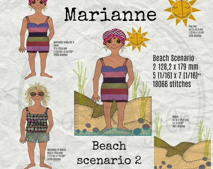 MARIANNE ready for a swim - Two cute versions of MARIANNE + a beach motif, water and sun and a full detailed motif - a total of 6 designs