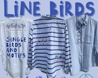 BIRD BUNDLE - 14 hand drawn bird designs - LINE birds - easy machine embroidery designs - add fun to your textile projects - hoop 5x7 and up