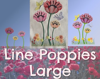 Line Poppies'n Butterflies - LARGE - hand-drawn, light poppy designs - machine embroidery - single flowers and motifs - hoop up till 8x11