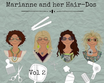Marianne and her HAIR-DOS - VOL 2 - Hand drawn Machine Embroidery Designs with 4 different hair-styles in each 2 sizes, 8 in total
