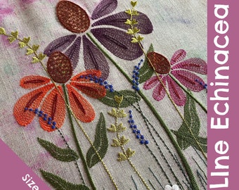 Line Echinacea - LARGE - Lightweight floral machine embroidery - Very detailed motifs and single designs for new combinations - hoop 8x11"*)