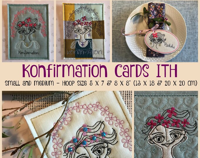 7 ITH Konfirmation Cards with my Flower Girl, DIY Konfirmation Cards - Small & Medium for hoop sizes 5 x 7" and 8 x 8"