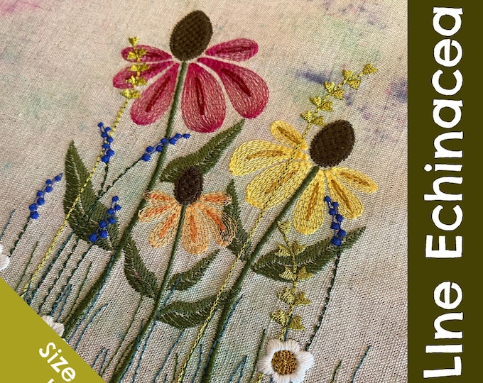 Line Echinacea - SMALL - Lightweight floral machine embroidery - Very detailed motifs and single designs for new combinations - hoop 5x7"