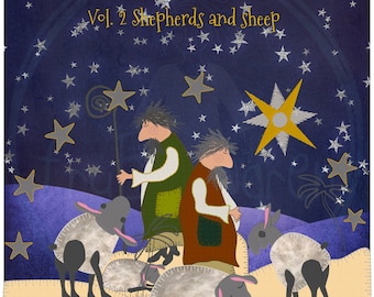 NATIVITY by fruBlomgren, Vol 2 of 5, Shepherds and Sheep, 9 One-of-a-kind Handdrawn appliqué designs, Machine Embroidery, more sizes + gift