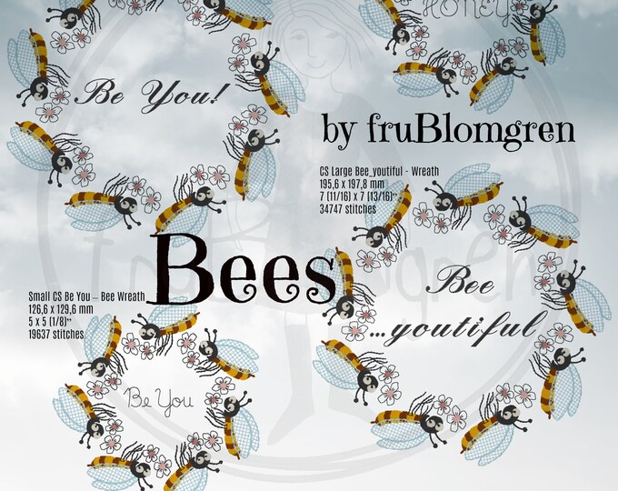 Cute Wreaths of nice bees, flowers and sayings, 4 different designs in 2 sizes, Make beautiful gifts with these designs