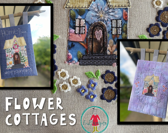 Appliqué Flower Cottages - Machine Embroidery - 2 sizes - single designs, motifs & ITH projects - tutorial included - hoop size 5x7” and up