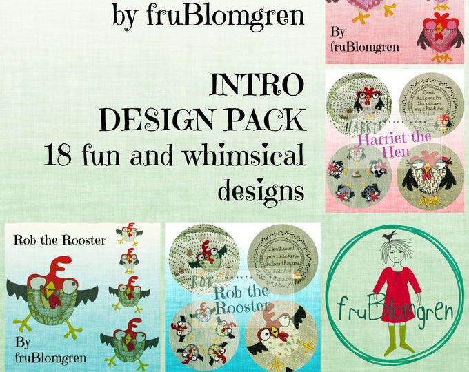 BIG BUNDLE DESIGN Pack with all the 4 Design Packs: Harriet the Hen and Rob the Rooster - 18 cute, fun and whimsical designs
