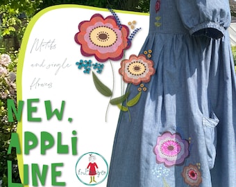 New, lightweight APPLI Line Flowers no 1 for your next embroidery/sewing project Detailed motifs 8x11" + single flowers (from 3x5") included