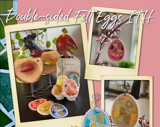 MOSAIC Style ITH Eggs - double-sided - Egg ornaments to make on your Embroidery Machine ITH - for hoop size 4 x 4 - 3 double-sided variants