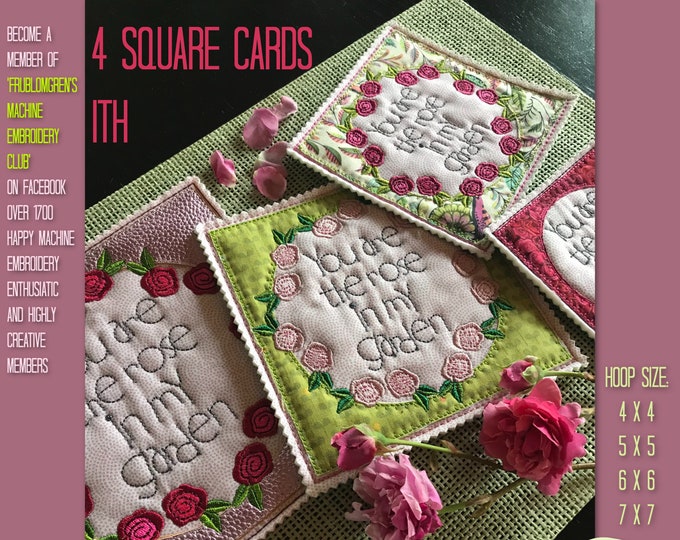 4 SQUARE ITH CARD designs for your embroidery machine - 4 detailed and hand drawn in the hoop designs for making lovely Unique Cards