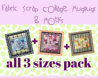 BIG BUNDLE - save over 40% - All three design packs with my UNIQUÈ Fabric Scrap Collage Designs, Sashiko Style - 33 design elements
