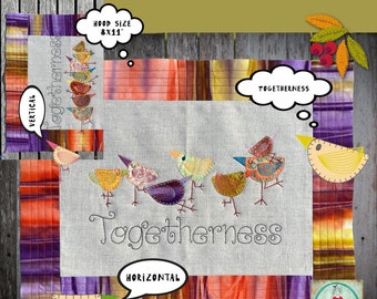 8 - BIRDS - 2 designs with my 9 small Appliqué Birds - hand drawn in beautiful TOGETHERNESS - Horizontal or Vertical - for hoop 8x11"