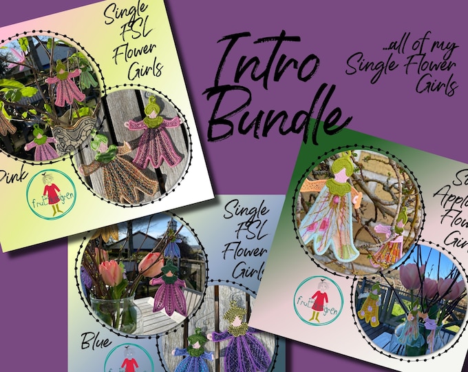 Bundle FSL Single Flower Girls - 3 design packs included - 11 freestanding, hand drawn designs to make on your embroidery machine - save 30%