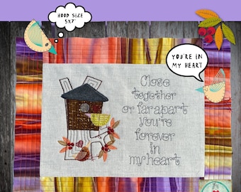 5 - BIRDS & BERRIES - Little Appliqué Birds in a tree and the text: 'Close together or far apart...' for hoop size 5x7" - 2 designs included