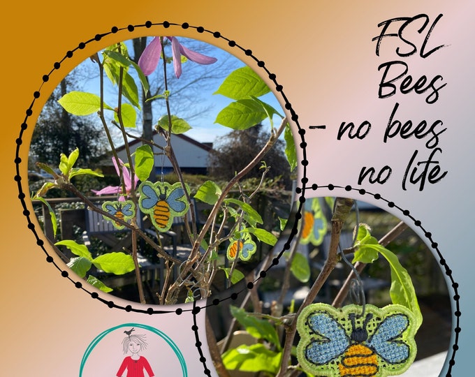 FSL Cross stitch Bee ornaments ... - NO bees NO life - as simple as that - 5 sizes of freestanding bees to make on your embroidery machine