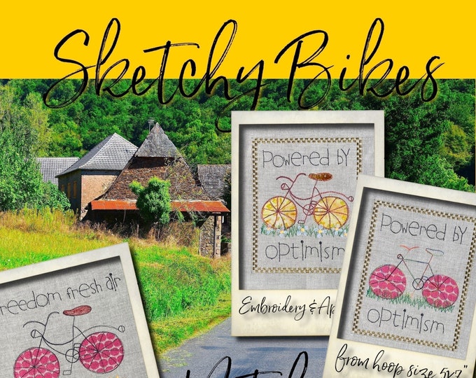 Sketchy Bike motifs - Hand drawn designs for embroidery machines - Sketchy bikes with appliqué details - versatile designs for textile deco