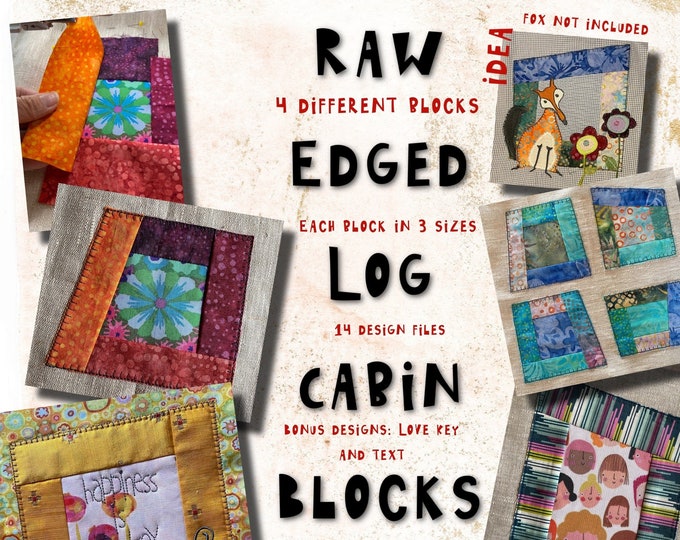 12 ITH Log Cabin Blocks to make on your Embroidery Machine - 4 variants in each 3 sizes + 2 bonus designs - small ones fit hoop size 10x10