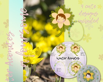 Spring Messengers - Winter Aconites - Miss Aconite - 4 Spring flower appliqué designs to embroider on your machine - for hoop 5x7 and 8x8