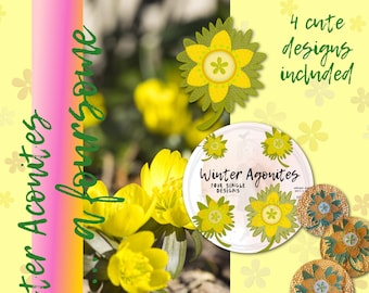 Spring Messengers - Winter Aconites - 4 hand-drawn and detailed Spring flower designs to embroider on your machine - for hoop 4x4 and 5x7
