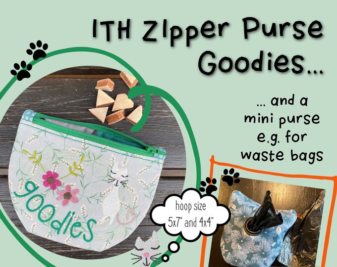 3 ITH Zipper Purses for CAT LOVERS - Goodies - easy to make on your Embroidery Machine - one in size 5x7" and a smaller one in size 4x4"
