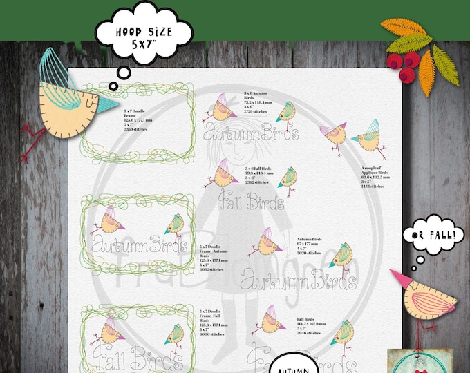 10 - BIRDS & BERRIES - Headlines and Frames for smaller hoop sizes - 5x7" - 8 Elements for making your own design compositions