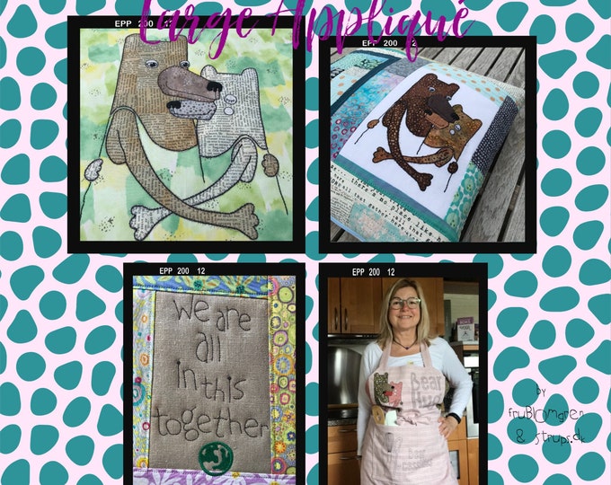 ADORABLE BEAR HUG Appliqué Designs for all kinds of textile projects - From original artwork by Strups.dk - Hand drawn Embroidery Designs