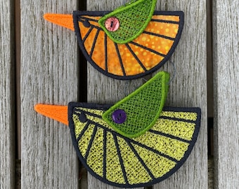 9 Freestanding Lace and Appliqué  Machine Embroidery Birds and then some - little cute bird ornaments in 3 sizes each in 3 variants + more..