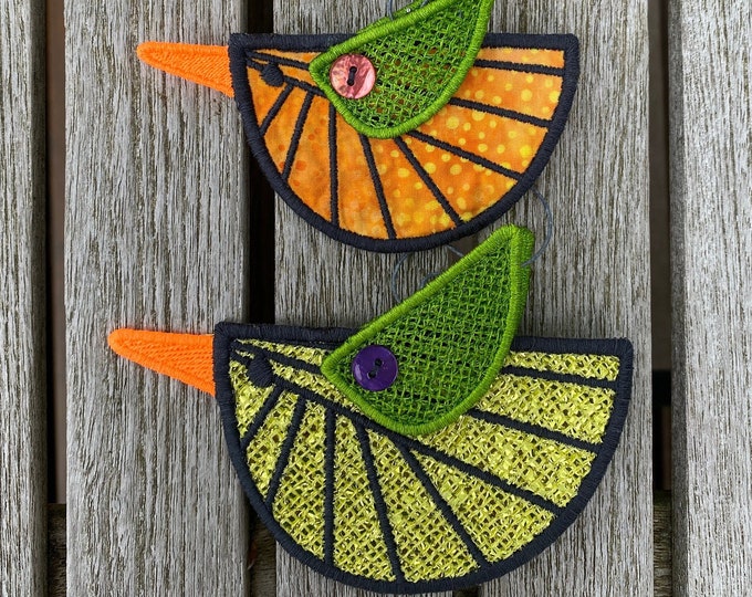 9 Freestanding Lace and Appliqué  Machine Embroidery Birds and then some - little cute bird ornaments in 3 sizes each in 3 variants + more..