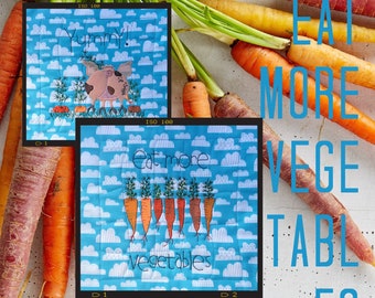 9 Machine Embroidery Designs - whimsical and hand drawn with Carrots and Piglet motifs - perfect for the environment and your kitchen