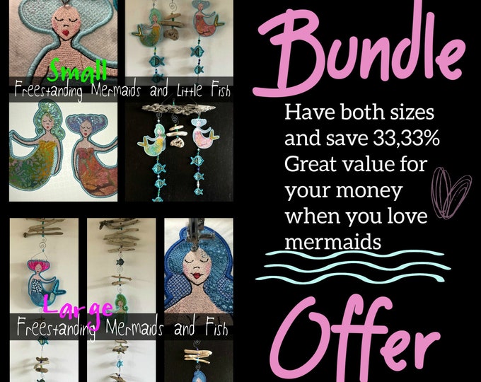 BUNDLE OFFER - Fabulous Freestanding Mermaids and Fish for making Summer mobiles and Summer Decor - save 33,33% - 4 FSL Mermaids + 12 Fish
