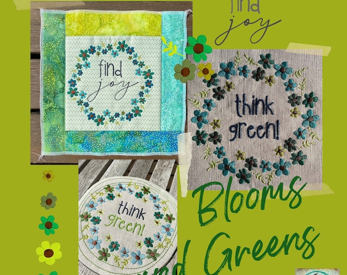 Round ITH MugRug and cute machine embroidery motifs 'Bloom and greens' - 13 designs for flower and nature lovers - Think green